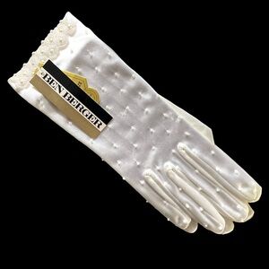 Vintage Ben Berger White Satin Gloves With Pearl Beads